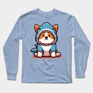 cute sad corgi in shark suit Long Sleeve T-Shirt